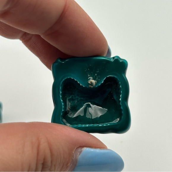 Vintage Large Statement Teal Blue Textured Puffy Square Stud Earrings Unique - Picture 7 of 8